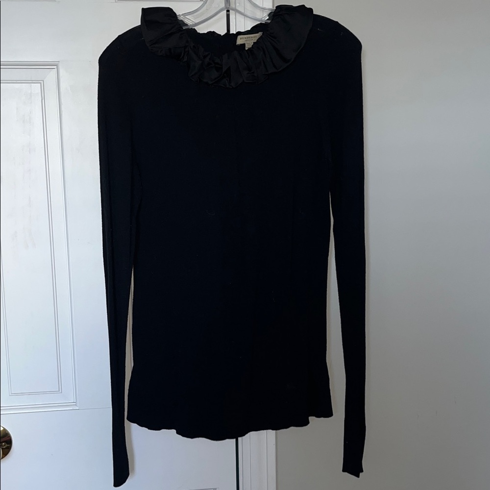Burberry London Black Cashmere Satin Ruffle Collar Sweater - Picture 5 of 8